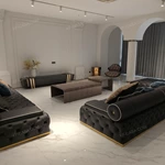 Luxury Modular Sofa Set with Handcrafted Diamond Tufted Craftsmanship, Premium Top-Grain Leather & Polished Gold Stainless Steel Base